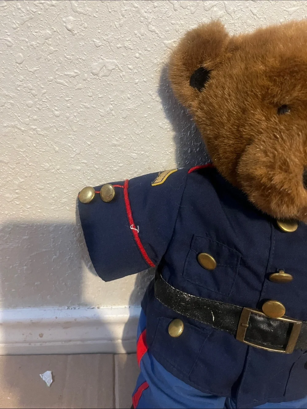 Brown Teddy Bear in Navy Blue USA Uniform - Kids Toy